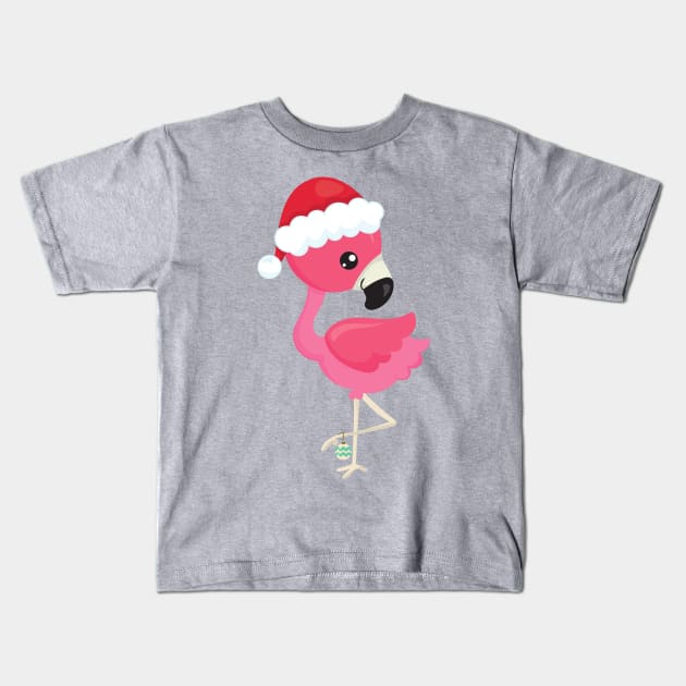 Christmas Flamingo, Pink Flamingo, Santa Hat, Bird Kids T-Shirt by Jelena Dunčević